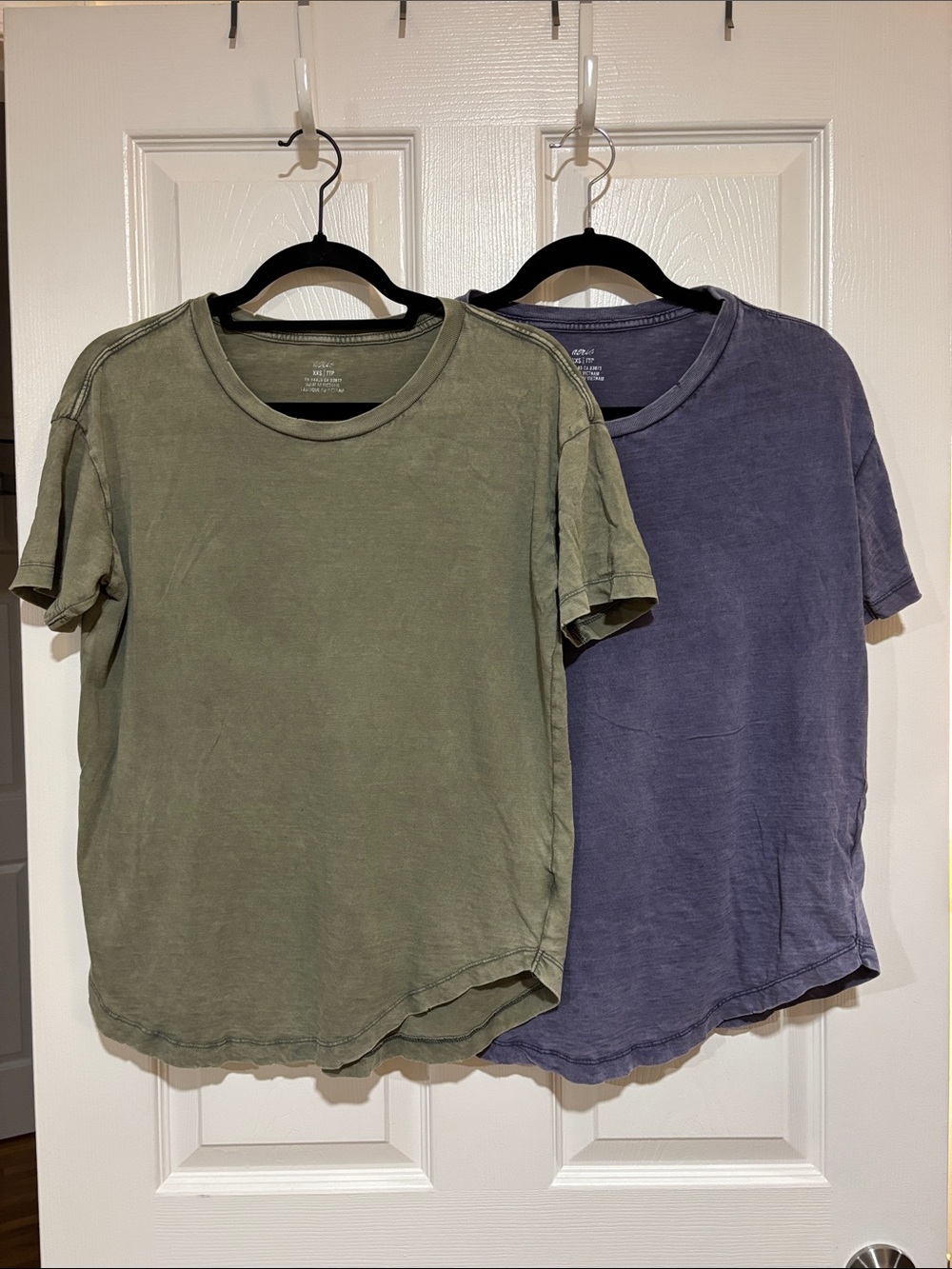 Aerie Olive Green & Blue Boyfriend T-shirts with curved hem, both Size XXS